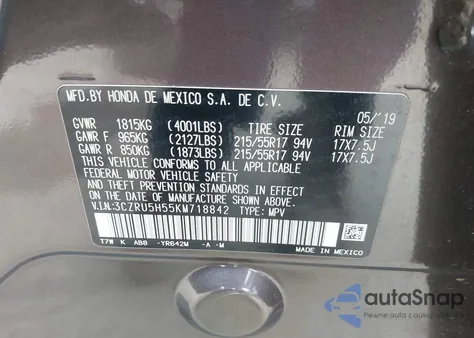 2019 Honda Hr-V Ex из США, поврежденный, VIN 3CZRU5H55KM718842